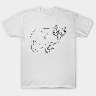 Cool Cat Line Work Illustration T-Shirt